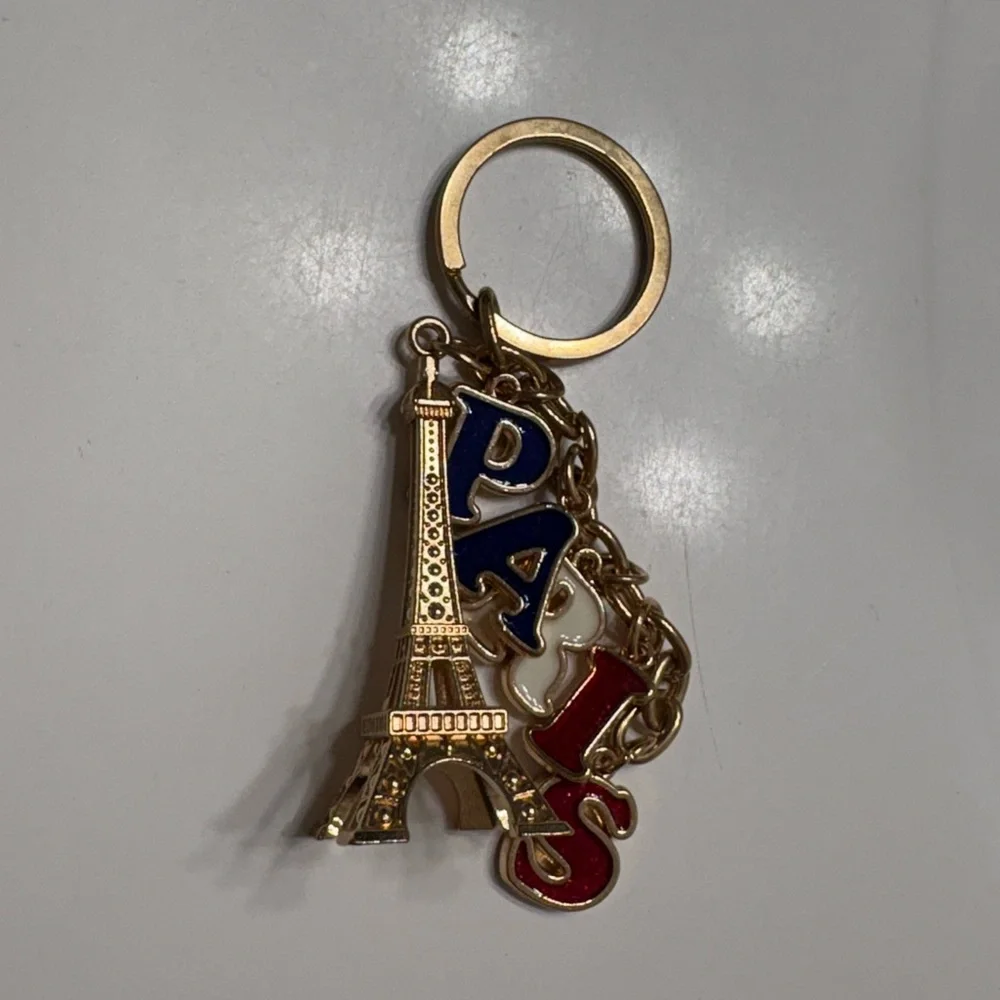 Gold Eiffel Tower Keychain with Blue Letters - Picture 5 of 5